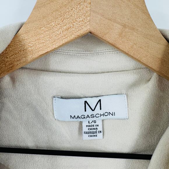 Magaschoni Long Coat Women’s Size L Beige Tan Open Front Minimalist Jacket - Picture 3 of 11